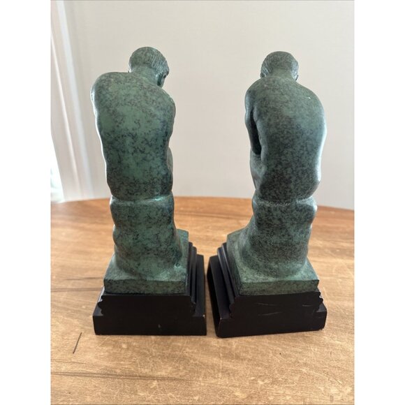 Rodin The Thinker Cast Metal Bookends Green Faux Verdigris Finish Vintage - Picture 3 of 12